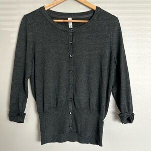 Pina Rossi Button Down Knit Sweater Cardigan Charcoal Gray Size L